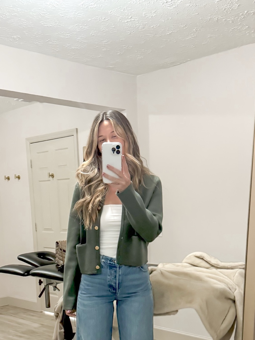 Abercrombie & Fitch Olive Green Button-Front Knit Blazer